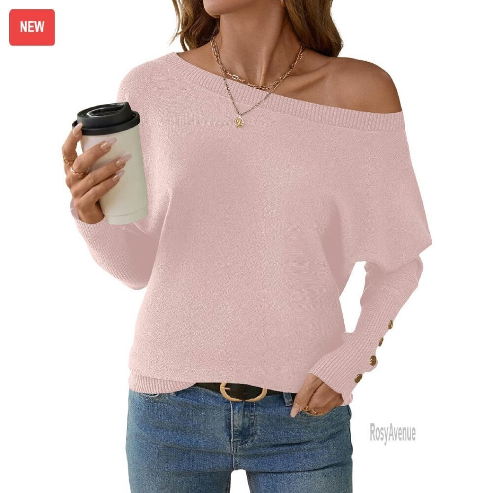 Oversized Off Shoulder Sweater Batwing Sleeve Pullover Knit Top